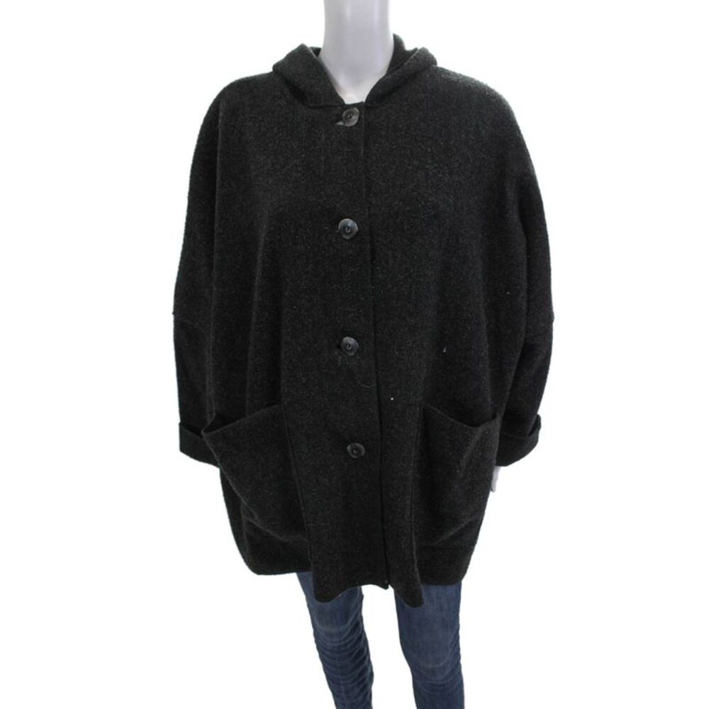 Maralyce Ferree Womens Classic Black Button Long Sleeve Coat Size M